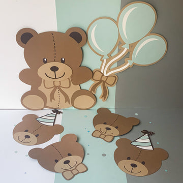 Pinfliers Teddy Bear Theme Birthday Party Big Paper Cutouts, 6 pieces in 1 pack